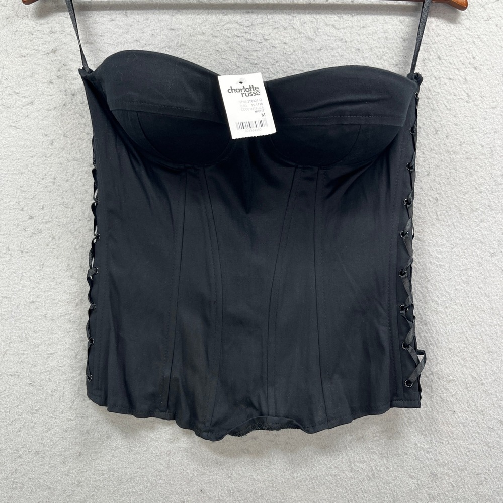 Charlotte Russe Corset Top Womens Medium Black Metalica Night Lace Up Goth Punk